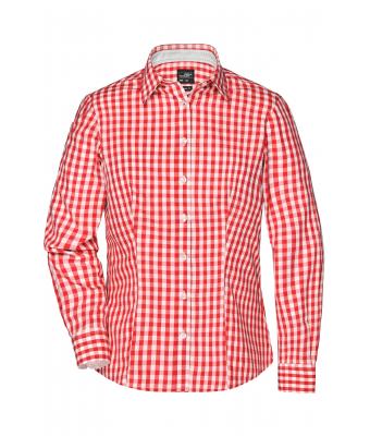 Dames Ladies' Checked Blouse Donkeroranje/wit 8053