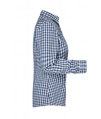 Dames Ladies' Checked Blouse Navy/wit 8053