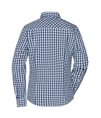 Dames Ladies' Checked Blouse Navy/wit 8053
