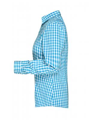 Dames Ladies' Checked Blouse Turquoise/wit 8053