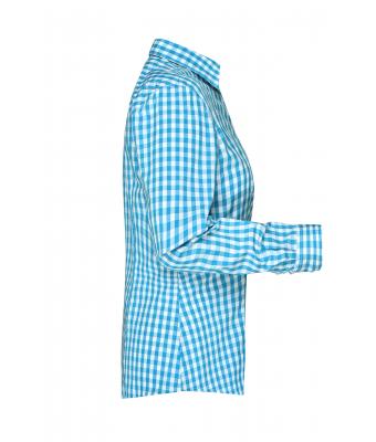 Dames Ladies' Checked Blouse Turquoise/wit 8053