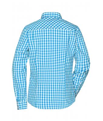 Dames Ladies' Checked Blouse Turquoise/wit 8053