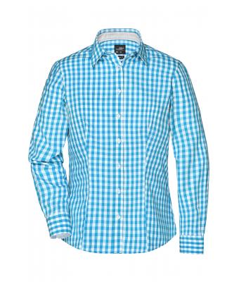 Dames Ladies' Checked Blouse Turquoise/wit 8053