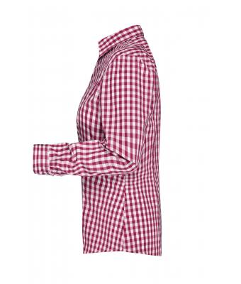 Dames Ladies' Checked Blouse Bordeaux/wit 8053