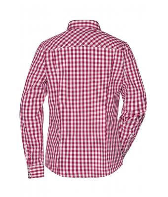 Dames Ladies' Checked Blouse Bordeaux/wit 8053