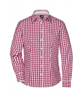 Dames Ladies' Checked Blouse Bordeaux/wit 8053
