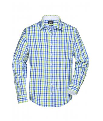 white with blue check shirt