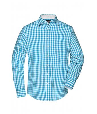 Men Men's Checked Shirt Turquoise/white 8054