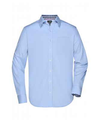 Herren Men's Plain Shirt Light-blue/navy-white 8056