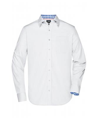 Heren Men's Plain Shirt Wit/royal-wit 8056
