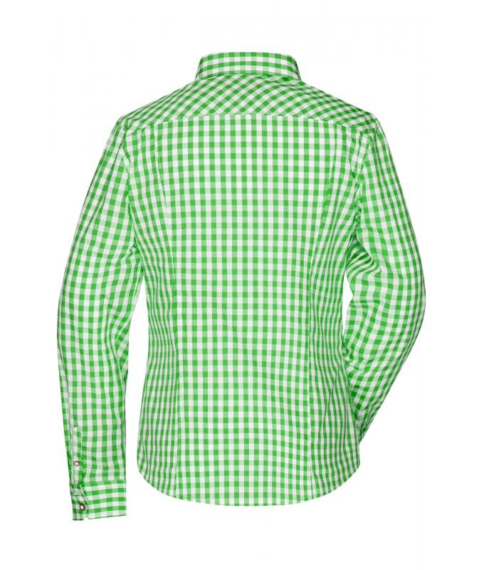 Dames Ladies' Traditional Shirt Groen/wit 8306