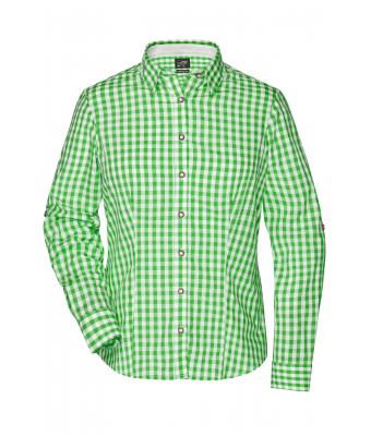 Dames Ladies' Traditional Shirt Groen/wit 8306