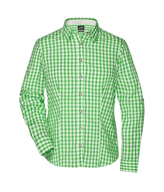 Dames Ladies' Traditional Shirt Groen/wit 8306