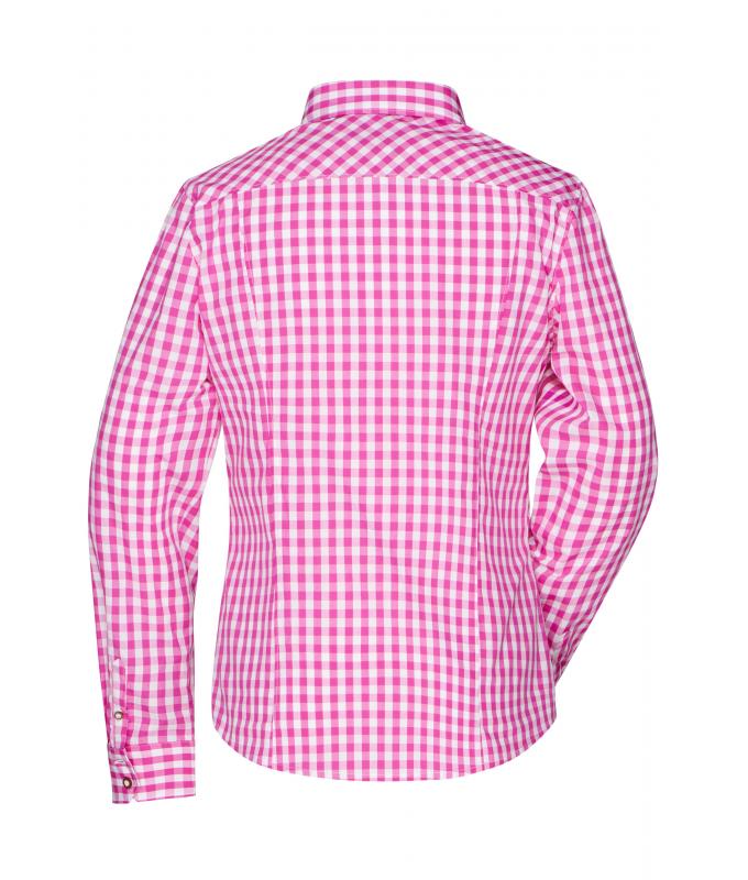 Dames Ladies' Traditional Shirt Paars/wit 8306