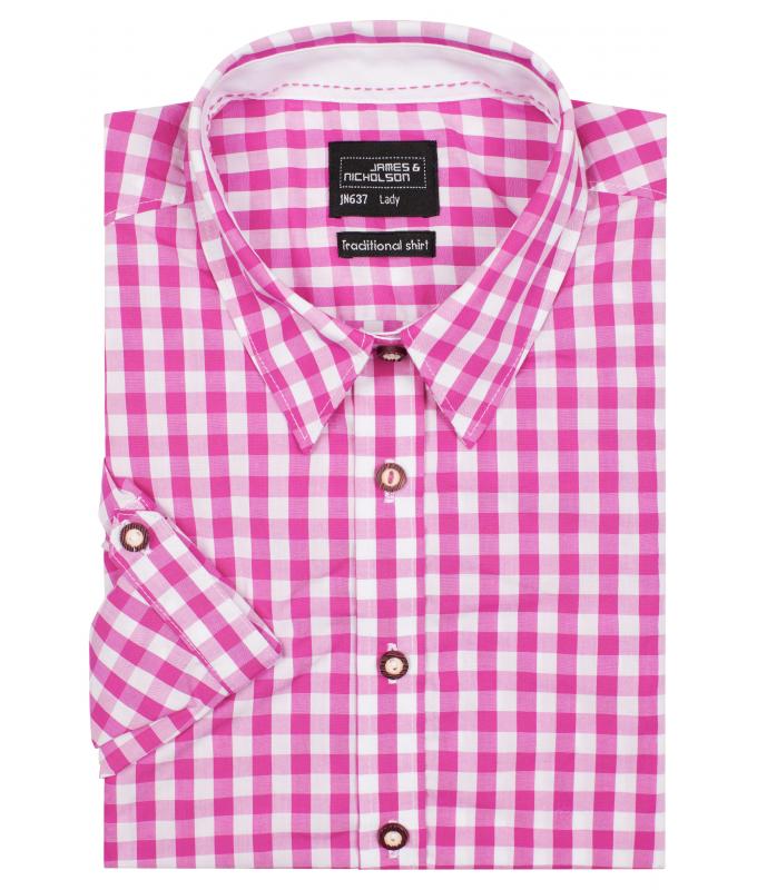Dames Ladies' Traditional Shirt Paars/wit 8306