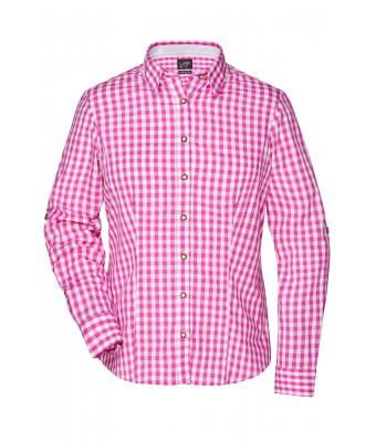 Dames Ladies' Traditional Shirt Paars/wit 8306