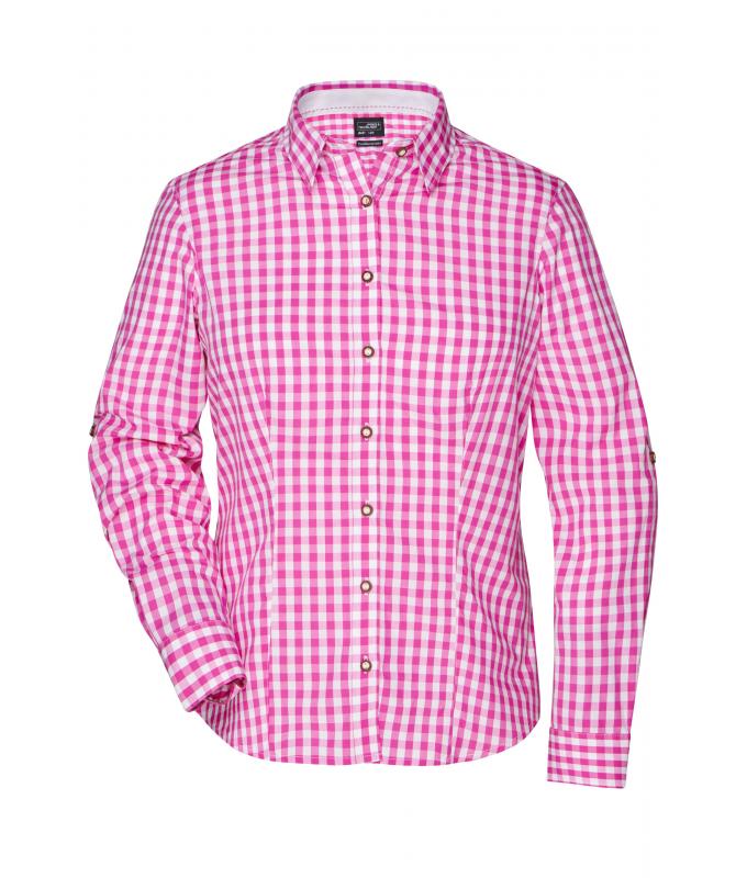 Dames Ladies' Traditional Shirt Paars/wit 8306