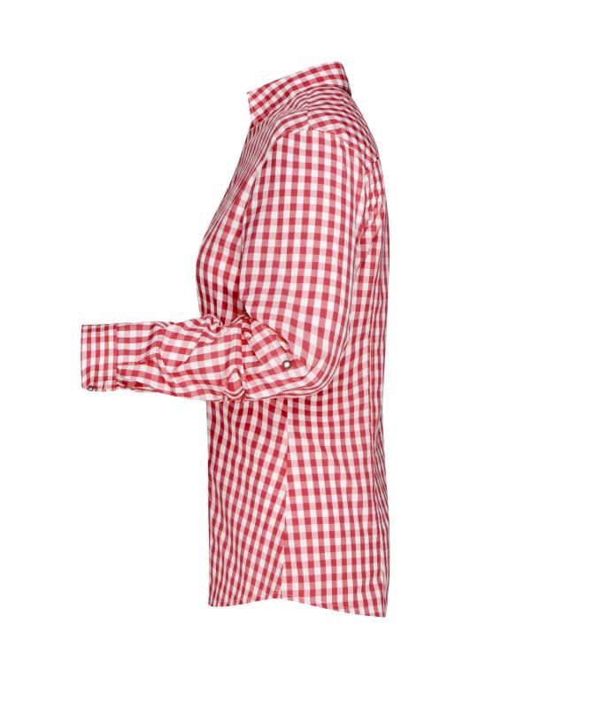 Dames Ladies' Traditional Shirt Rood/wit 8306