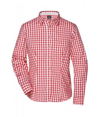 Dames Ladies' Traditional Shirt Rood/wit 8306