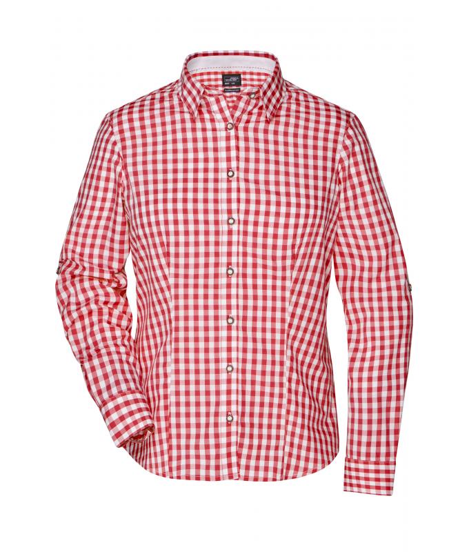 Dames Ladies' Traditional Shirt Rood/wit 8306