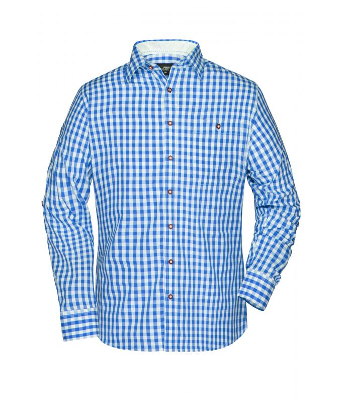 Heren Men's Traditional Shirt Royal/wit 8307