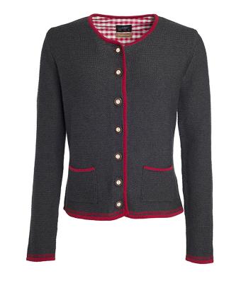 Ladies Ladies' Traditional Knitted Jacket Anthracite-melange/red/red-Daiber