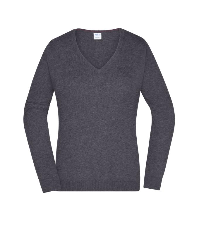 Damen Ladies' V-Neck Pullover Anthracite-melange 8059