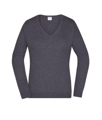 Dames Ladies' V-Neck Pullover Antraciet-melange 8059