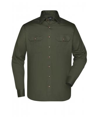 Herren Men's Traditional Shirt Plain Olive 8489