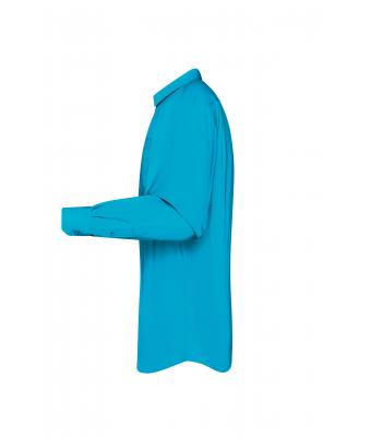 Men Men's Shirt Long-Sleeved Poplin Turquoise 8505