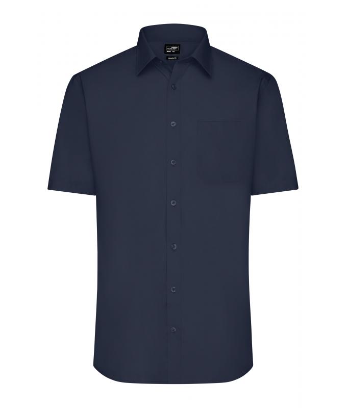 Herren Men's Shirt Short-Sleeved Poplin Navy 8507
