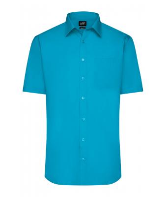 Heren Men's Shirt Short-Sleeved Poplin Turquoise 8507