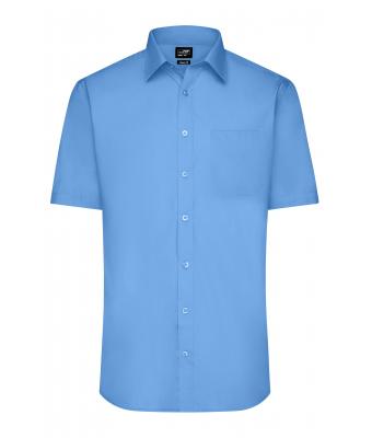 Men Men's Shirt Short-Sleeved Poplin Aqua 8507