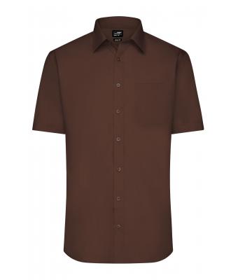Herren Men's Shirt Short-Sleeved Poplin Brown 8507