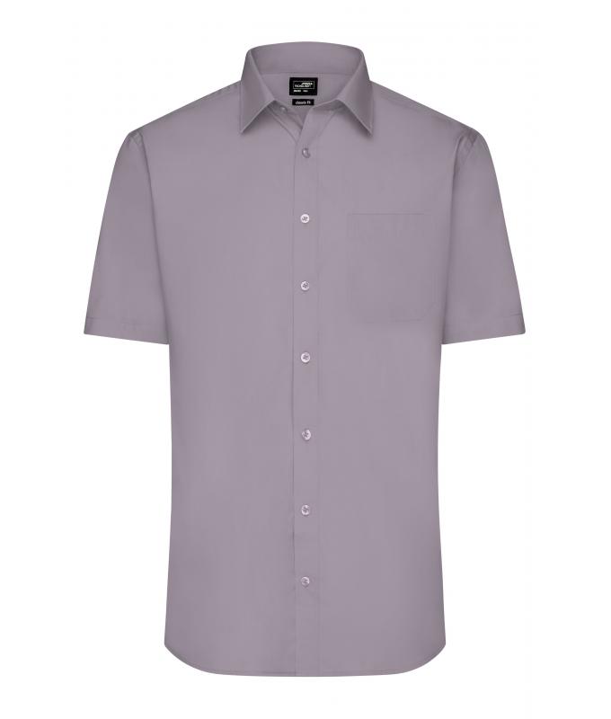 Herren Men's Shirt Short-Sleeved Poplin Steel 8507