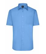 Herren Men's Shirt Short-Sleeved Poplin Aqua 8507