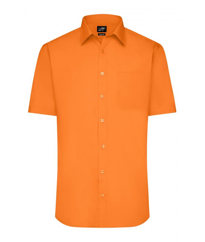 Herren Men's Shirt Short-Sleeved Poplin Orange 8507