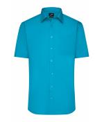 Herren Men's Shirt Short-Sleeved Poplin Turquoise 8507