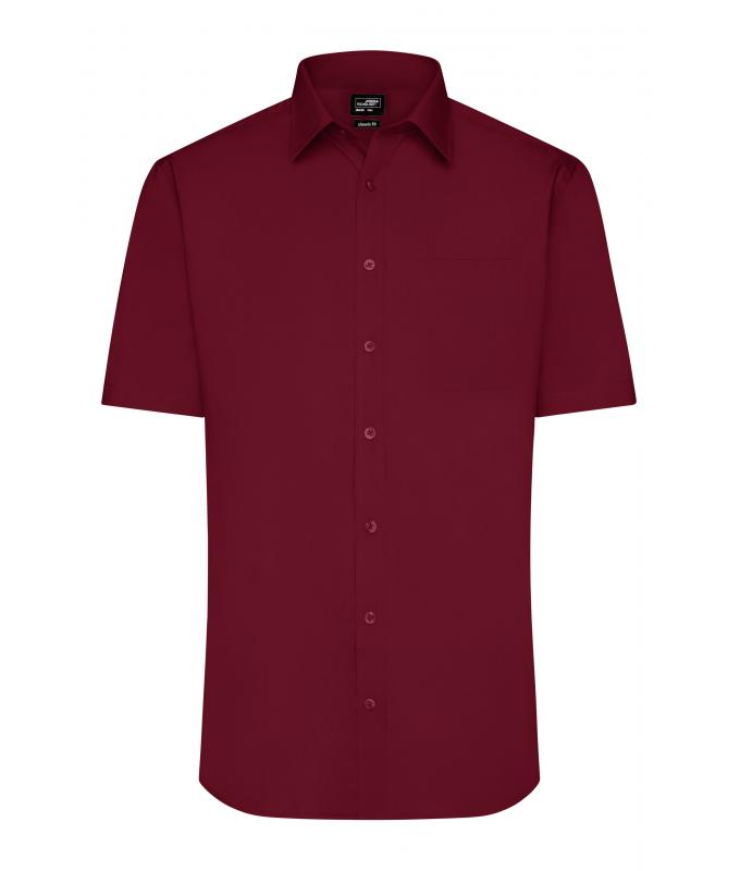 Heren Men's Shirt Short-Sleeved Poplin Wijnrood 8507