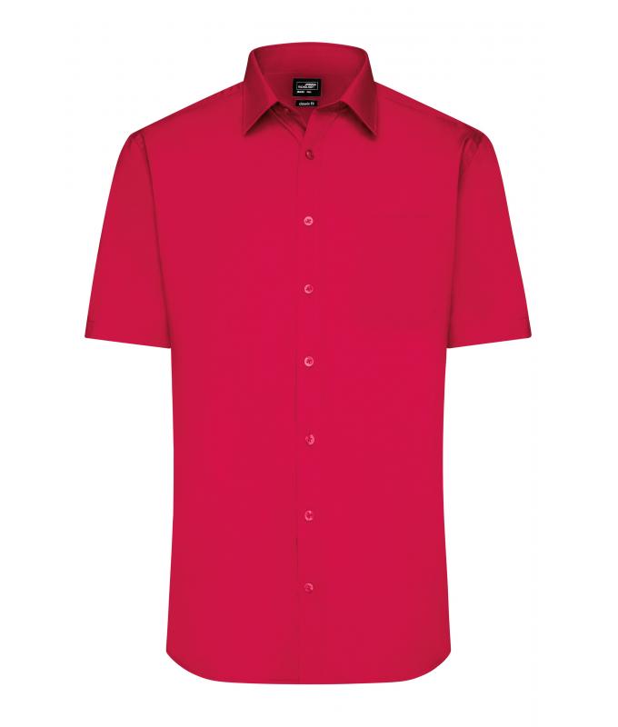 Herren Men's Shirt Short-Sleeved Poplin Red 8507