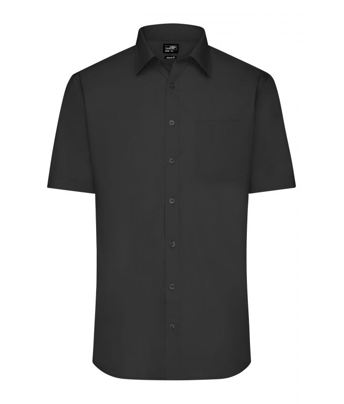 Herren Men's Shirt Short-Sleeved Poplin Black 8507
