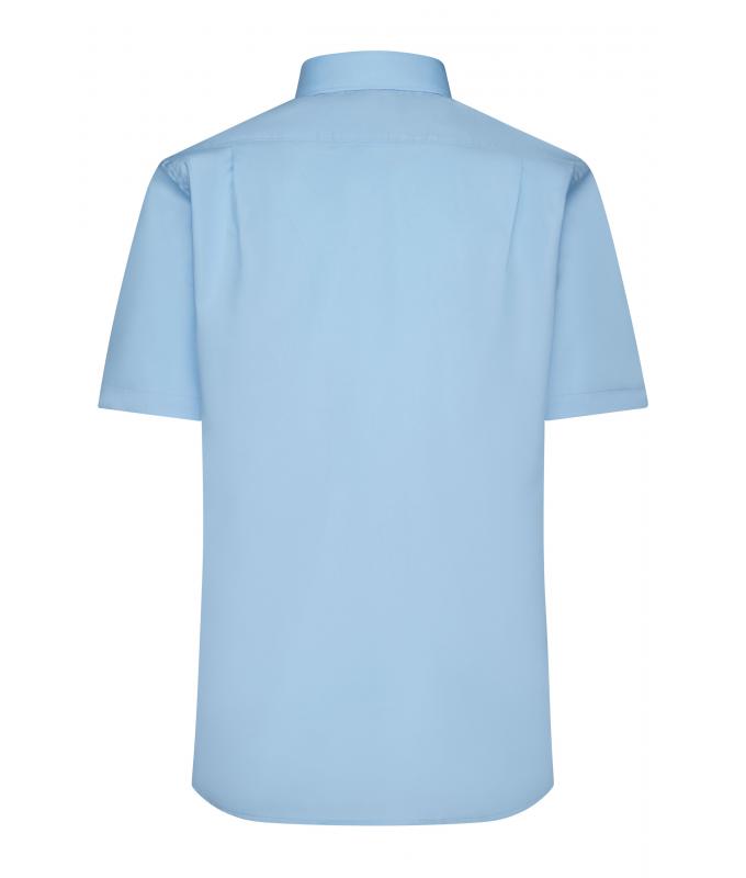 Herren Men's Shirt Short-Sleeved Micro-Twill Light-blue 8566