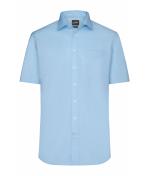 Herren Men's Shirt Short-Sleeved Micro-Twill Light-blue 8566