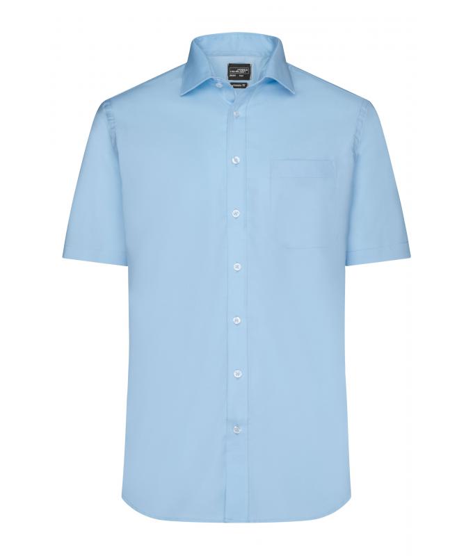 Heren Men's Shirt Short-Sleeved Micro-Twill Lichtblauw 8566