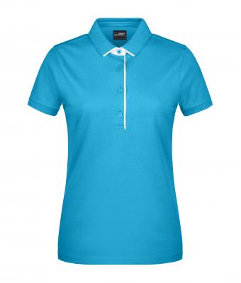 Dames Ladies' Polo Single Stripe Turquoise/wit 8659
