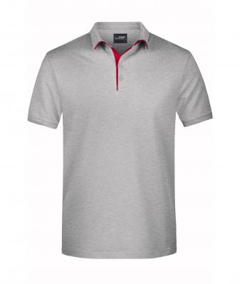 Homme Polo homme à rayure unique Gris-chiné/rouge 8660