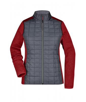 Damen Ladies' Knitted Hybrid Jacket Red-melange/anthracite-melange 10459
