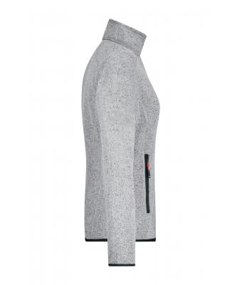 Damen Ladies' Knitted Fleece Jacket Light-grey-melange/red 8304
