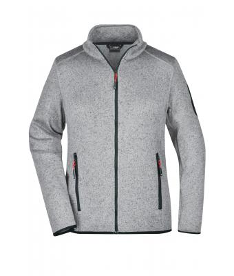Ladies Ladies' Knitted Fleece Jacket Light-grey-melange/red 8304