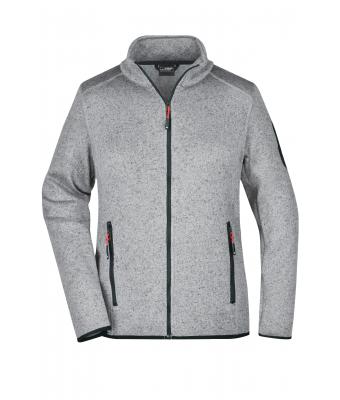 Dames Ladies' Knitted Fleece Jacket Lichtgrijs-melange/rood 8304